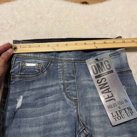 Coco + Carmen OMG Distressed Skinny Ankle Jeans Light Washed Pull On Pants Sz XS - Picture 9 of 11